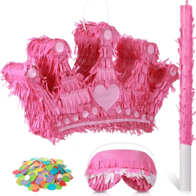 Pink Crown Pinata Set [Princess Theme] – Includes Bat & Mask – 40cm Wide