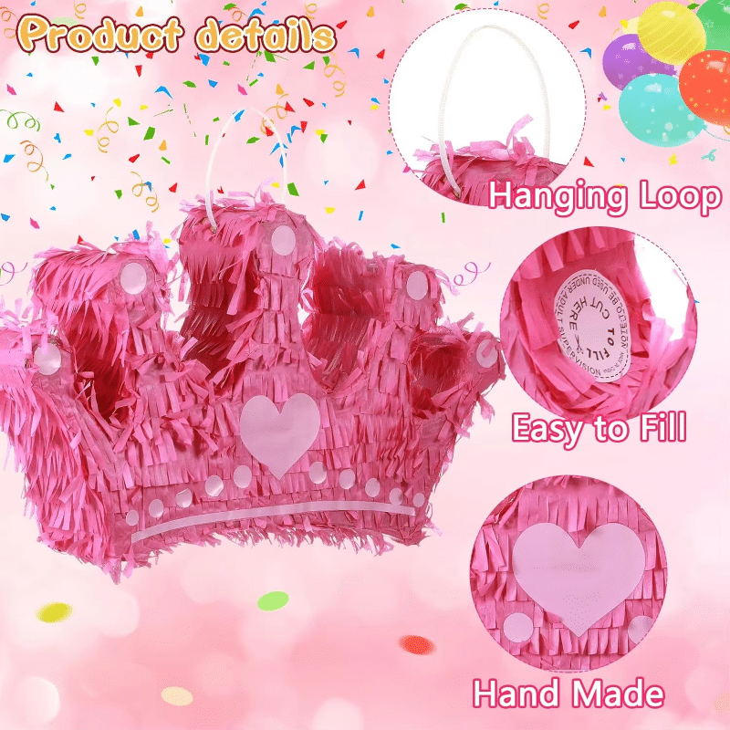 Pink Crown Pinata Set [Princess Theme] – Includes Bat & Mask – 40cm Wide