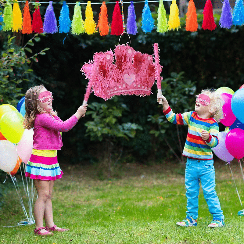 Pink Crown Pinata Set [Princess Theme] – Includes Bat & Mask – 40cm Wide