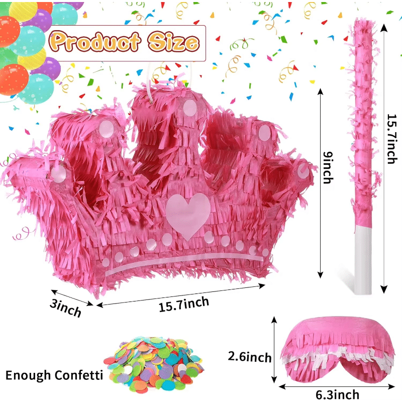 Pink Crown Pinata Set [Princess Theme] – Includes Bat & Mask – 40cm Wide