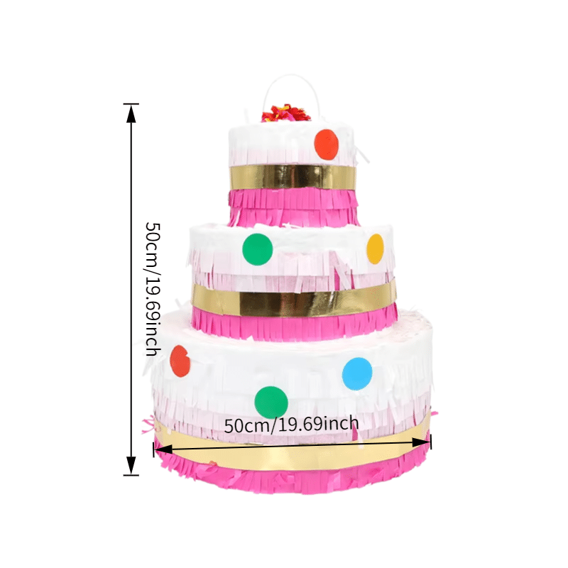 3-Tier Birthday Cake Pinata – Large 50cm Size – Gold Accents