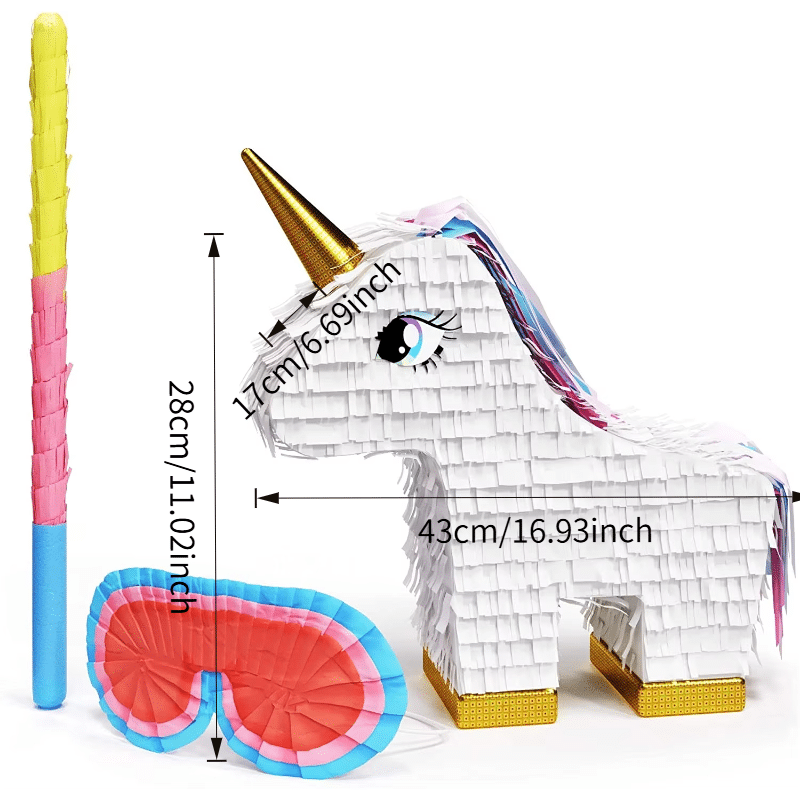 3D Unicorn Pinata Set [With Stick & Mask] – Gold Horn Design