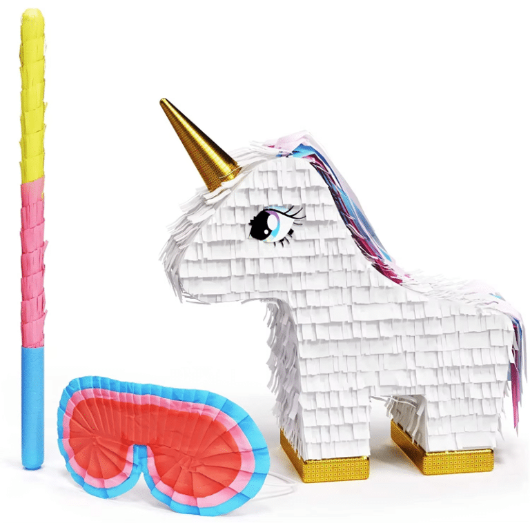 3D Unicorn Pinata Set [With Stick & Mask] – Gold Horn Design