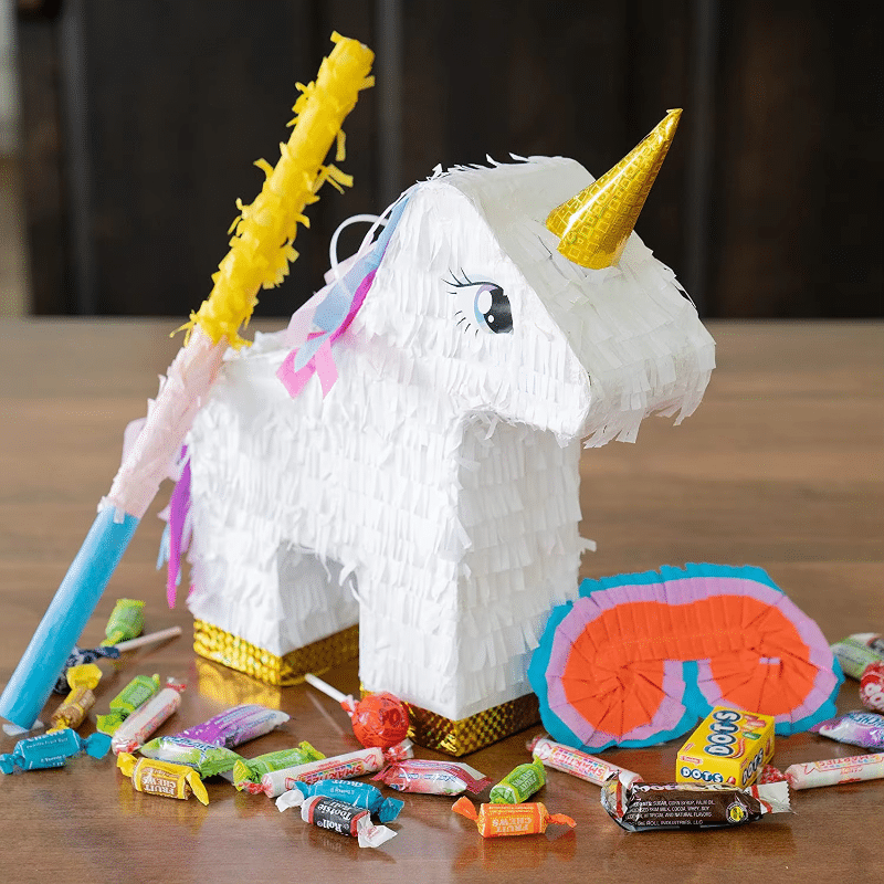 3D Unicorn Pinata Set [With Stick & Mask] – Gold Horn Design