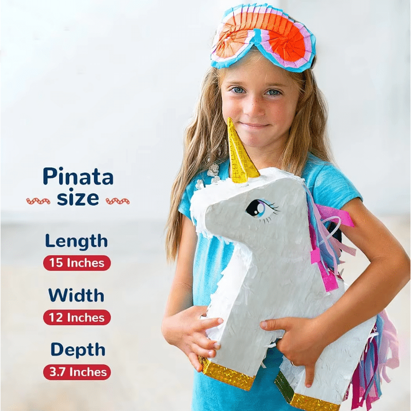 3D Unicorn Pinata Set [With Stick & Mask] – Gold Horn Design