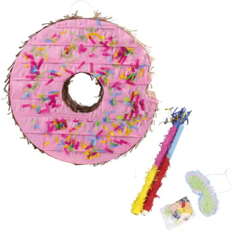 “Bitten” Donut Pinata Set [With Stick & Mask] – Pink Sprinkles – 35cm