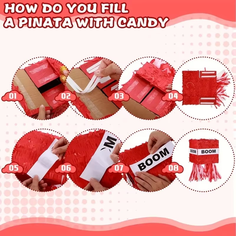 Boom Block Pinata Set Red Cube for Pixel Game Party High Capacity