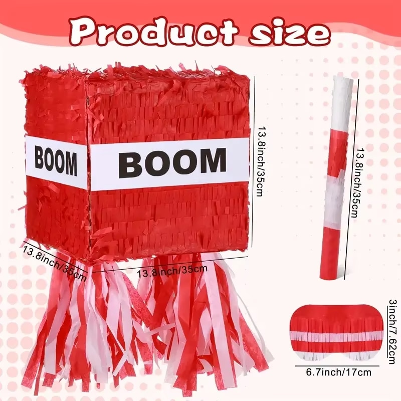 Boom Block Pinata Set Red Cube for Pixel Game Party High Capacity