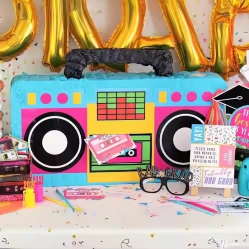 Giant Boombox Pinata [26.5 Inch Wide] – Teal & Pink Neon Colors