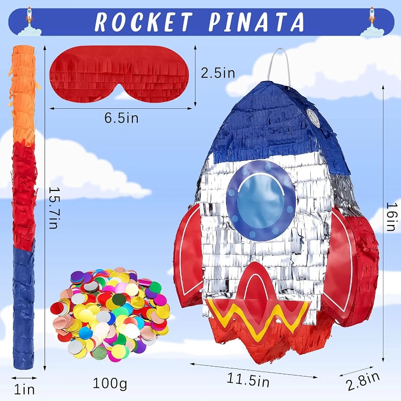 Rocket Ship Pinata Set [4-Piece] – Metallic Silver Foil – Space Theme