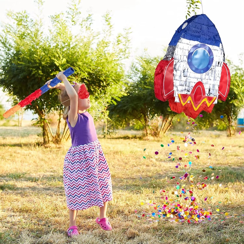 Rocket Ship Pinata Set [4-Piece] – Metallic Silver Foil – Space Theme