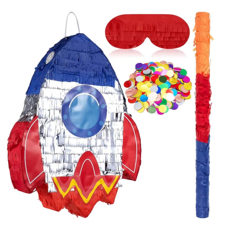 Rocket Ship Pinata Set [4-Piece] – Metallic Silver Foil – Space Theme