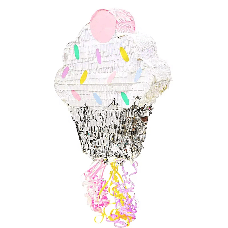 Silver Cupcake Pinata – Pull-String for Baptism & Christening