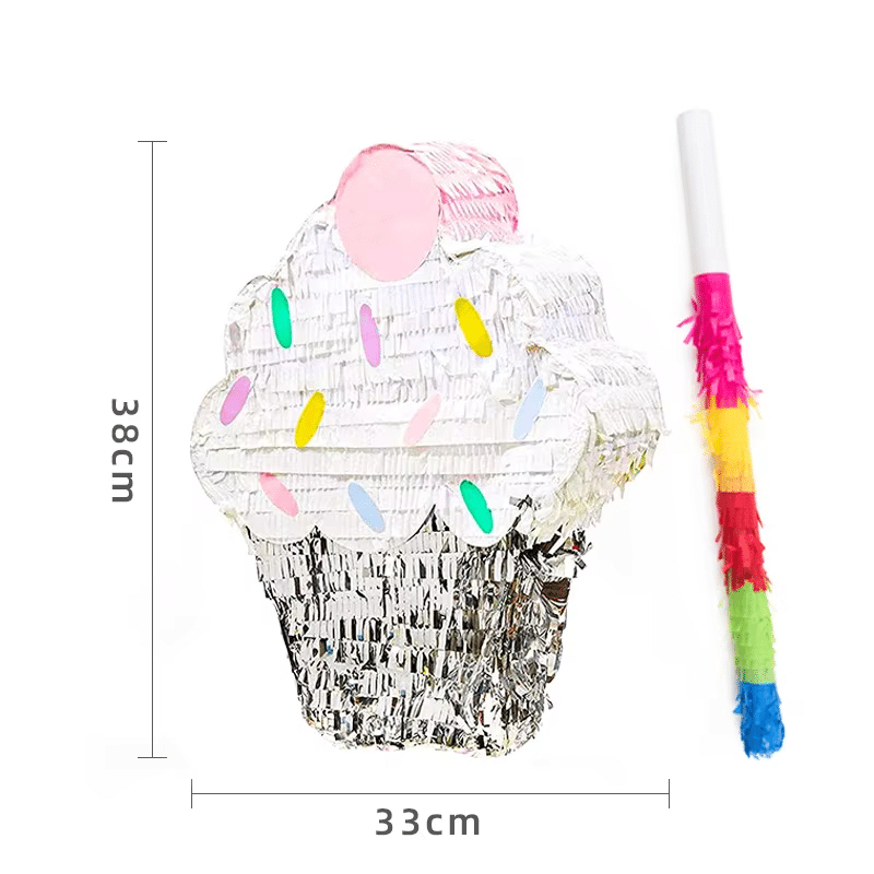 Silver Cupcake Pinata – Pull-String for Baptism & Christening