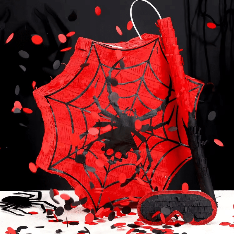 Spider Hero Birthday Pinata Set [Includes Bat & Mask] – Red Web Design