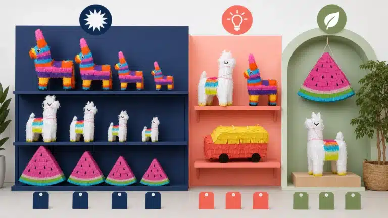 Mixed-design pinata assortment arranged by evergreen, test and seasonal role