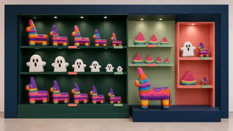 Retail pinata assortment organized by core, mini, large and test product roles
