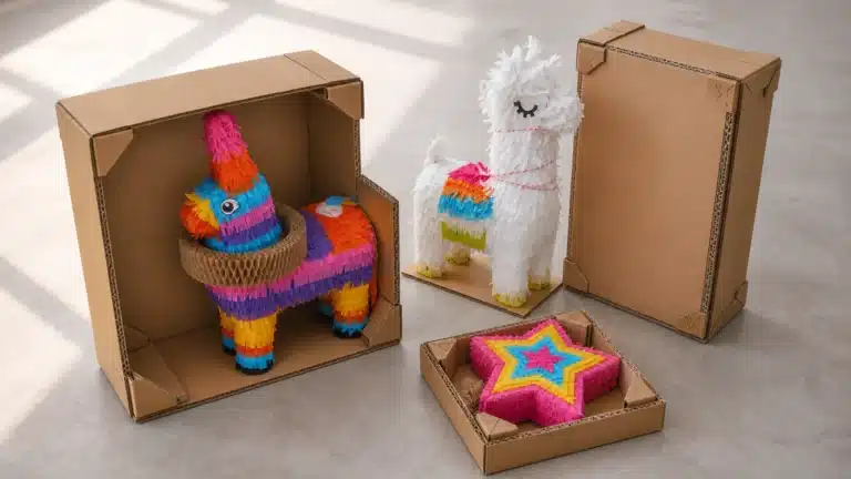 Different pinata shapes fitted into design-specific carton protection