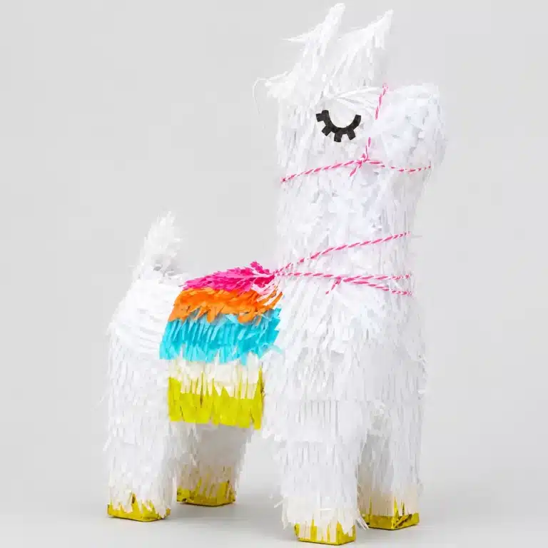 Sleepy Llama Pinata White Fluffy Alpaca Gold Hooves