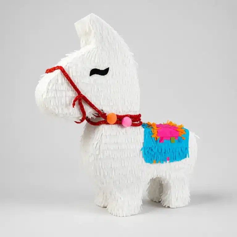 White Donkey Pinata – 18-Inch (46cm) Modern Burro – Red Harness