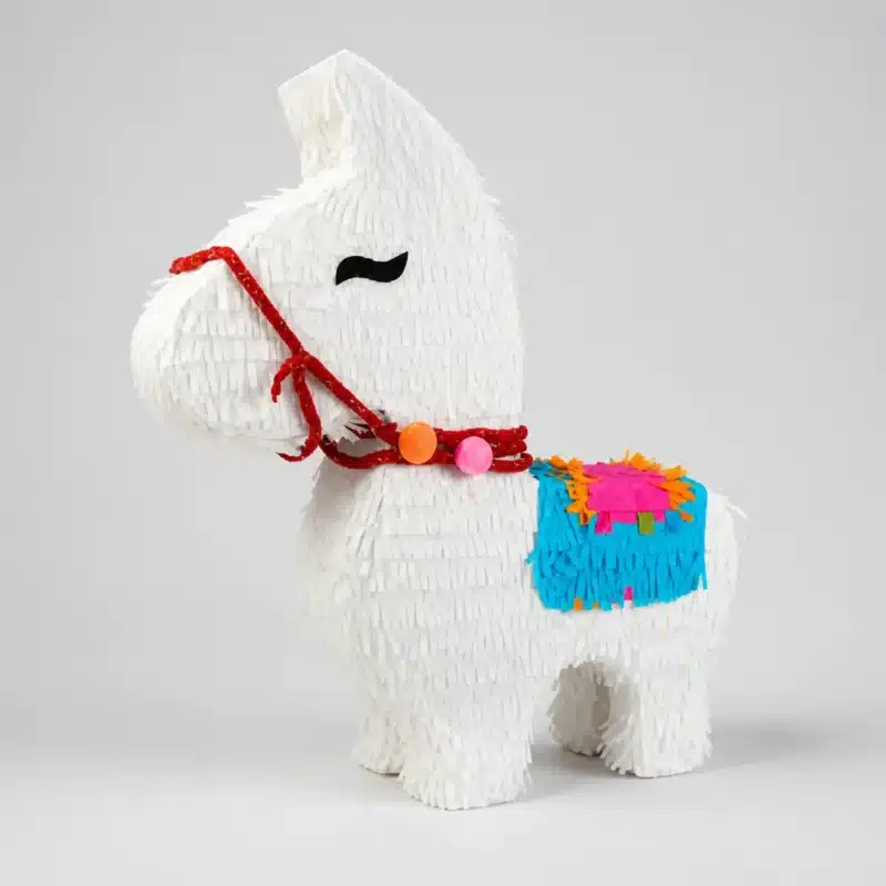 White Donkey Pinata – 18-Inch (46cm) Modern Burro – Red Harness